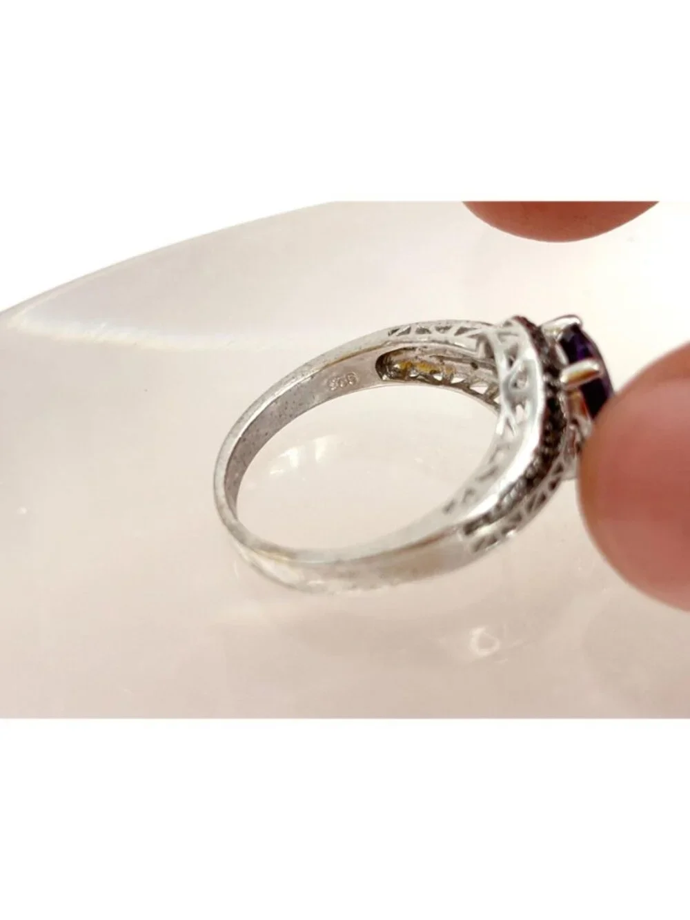 Thai Made Amethyst & Black Spinel Sterling Silver 925 Vintage Ring - sz 7.75